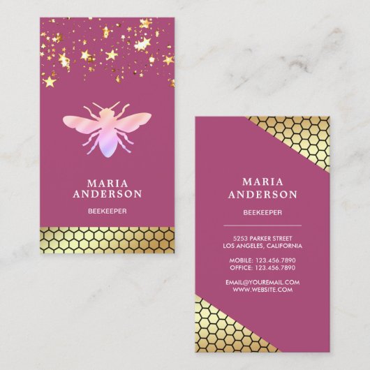 Golden Confetti Beehive Pink Honey Beekeeper Visitenkarte (Vorne/Hinten)