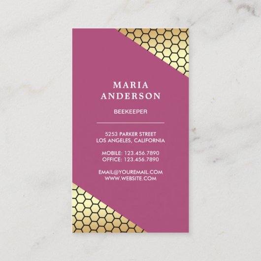 Golden Confetti Beehive Pink Honey Beekeeper Visitenkarte (Rückseite)