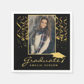 Golden Confetti Black Abschluss Graduate Foto Serviette (Vorderseite)