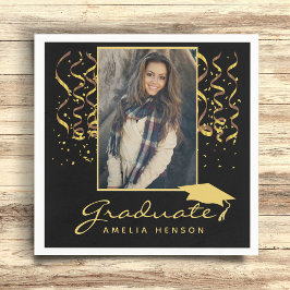 Golden Confetti Black Abschluss Graduate Foto Serviette