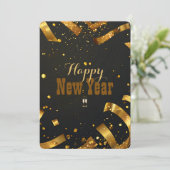 Golden Confetti Glitzer Explosion Neujahrskarte Einladung (Stehend Vorderseite)