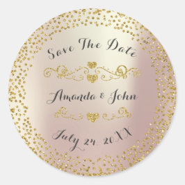 Golden Confetti Glitzer Save the Date Rosa Rosa Ro Runder Aufkleber