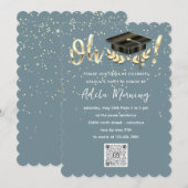 Golden Confetti Graduate Party QR Code Aquamarin Einladung (Vorne/Hinten)