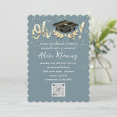 Golden Confetti Graduate Party QR Code Aquamarin Einladung (Stehend Vorderseite)