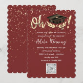 Golden Confetti Graduate Party QR Code Burgundy Einladung (Vorne/Hinten)