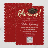 Golden Confetti Graduate Party QR Code Red Einladung (Vorne/Hinten)