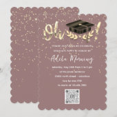 Golden Confetti Graduate Party QR Code Rose Einladung (Vorne/Hinten)