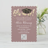 Golden Confetti Graduate Party QR Code Rose Einladung (Stehend Vorderseite)