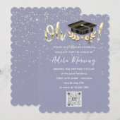 Golden Confetti Graduate Party QR Code Smoky Blau Einladung (Vorne/Hinten)