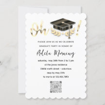 Golden Confetti Graduate Party QR Code White