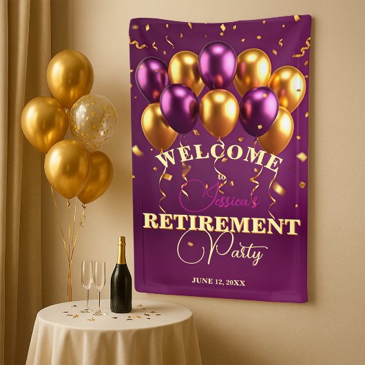 Golden Confetti & Lila Balloons Rente Party Banner