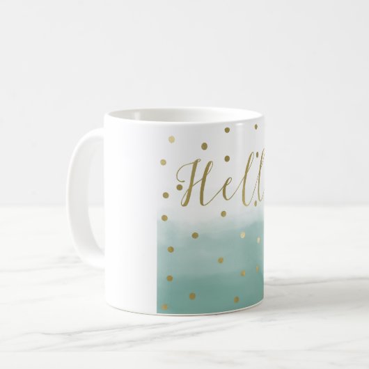 Golden Confetti Mint Watercolor Hallo Kaffeetasse (Vorderseite Links)