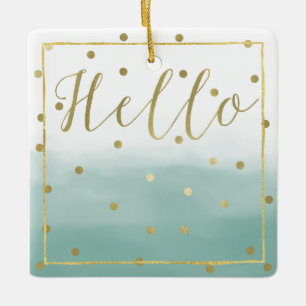 Golden Confetti Mint Watercolor Hallo Keramikornament
