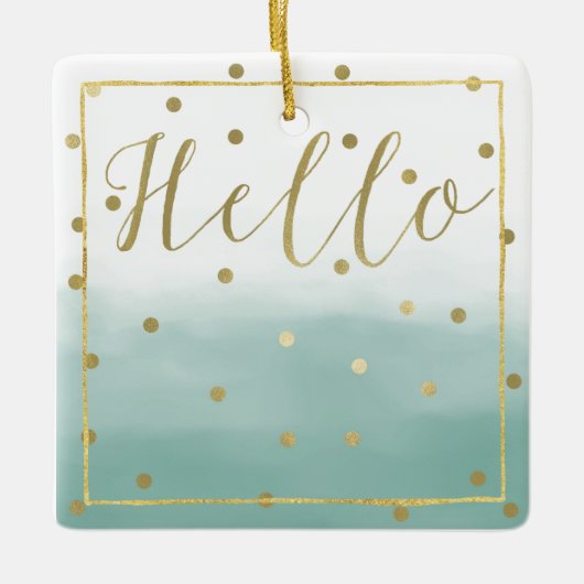 Golden Confetti Mint Watercolor Hallo Keramikornament (Vorderseite)