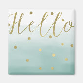 Golden Confetti Mint Watercolor Hallo Magnet (Vorne)