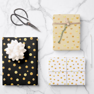 Golden Confetti on Golden, Black & White Geschenkpapier Set
