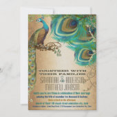 Golden Copper Champagne Gold Peacock Feathers Einladung (Vorderseite)