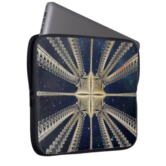 Golden Cosmic Chains Fraktal Laptop Sleeve (Vorne Rechts)