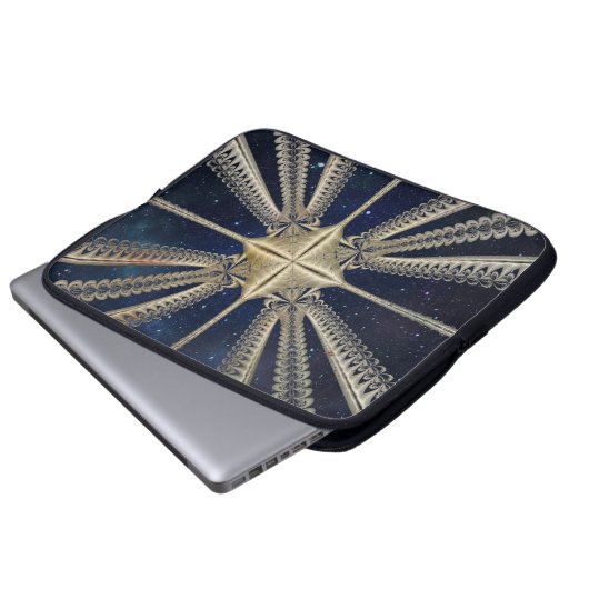 Golden Cosmic Chains Fraktal Laptop Sleeve (Vorne Knopf)