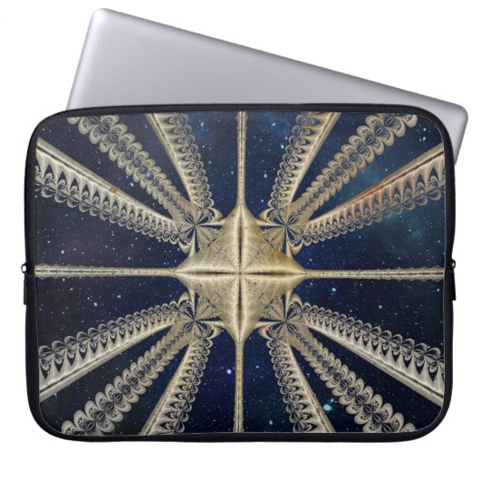 Golden Cosmic Chains Fraktal Laptop Sleeve (Vorderseite)
