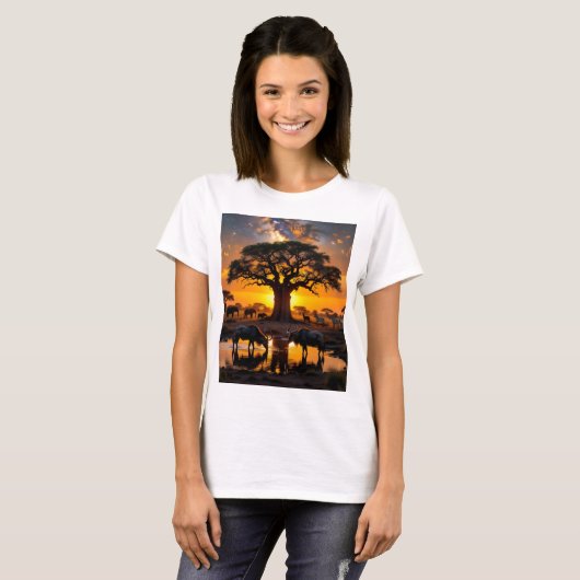Golden Cosmic Watering Hole Sunset T-Shirt (Vorne ganz)
