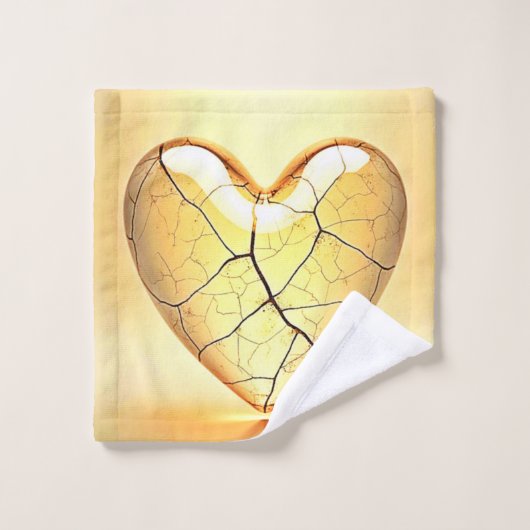 Golden Cracked Heart Kunst Badhandtuch Set (Waschlappen)