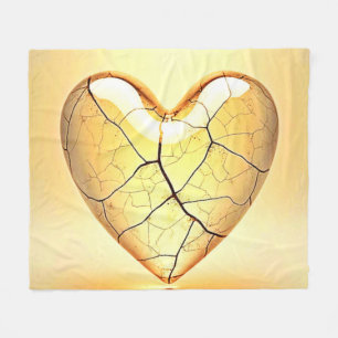 Golden Cracked Heart Kunst Fleecedecke