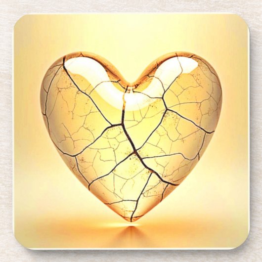 Golden Cracked Heart Kunst Getränkeuntersetzer (Vorderseite)