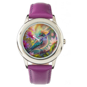 Golden Creaded Green Headed Finch Fantasy Bird Armbanduhr