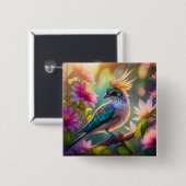 Golden Creaded Green Headed Finch Fantasy Bird Button (Vorne & Hinten)