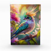 Golden Creaded Green Headed Finch Fantasy Bird Fotoblock (Vorderseite)