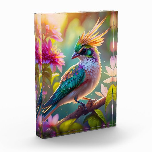 Golden Creaded Green Headed Finch Fantasy Bird Fotoblock (Links)