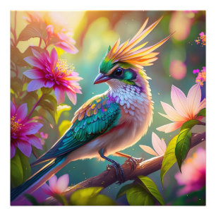 Golden Creaded Green Headed Finch Fantasy Bird Fotodruck