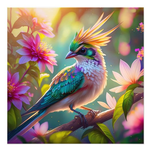 Golden Creaded Green Headed Finch Fantasy Bird Fotodruck (Vorne)