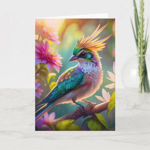 Golden Creaded Green Headed Finch Fantasy Bird Karte