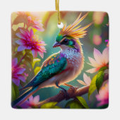 Golden Creaded Green Headed Finch Fantasy Bird Keramikornament (Vorderseite)