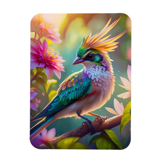 Golden Creaded Green Headed Finch Fantasy Bird Magnet (Vertikal)