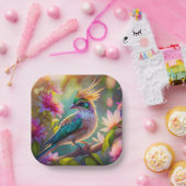 Golden Creaded Green Headed Finch Fantasy Bird Pappteller (Party)