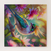 Golden Creaded Green Headed Finch Fantasy Bird Puzzle (Horizontal)