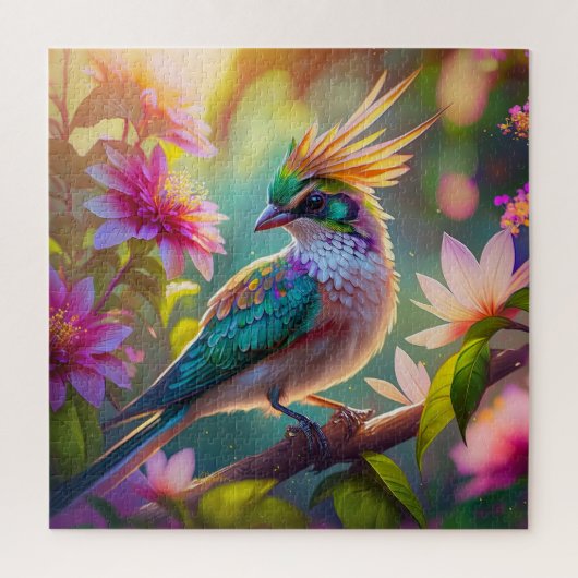 Golden Creaded Green Headed Finch Fantasy Bird Puzzle (Vertikal)