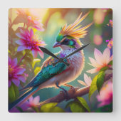 Golden Creaded Green Headed Finch Fantasy Bird Quadratische Wanduhr (Vorderseite)