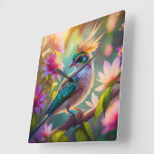 Golden Creaded Green Headed Finch Fantasy Bird Quadratische Wanduhr (Winkel)
