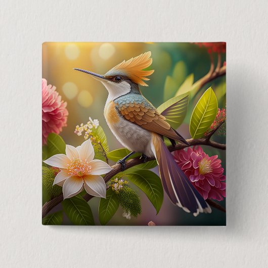 Golden Create Honeyeater Fantasy Bird Button (Vorderseite)