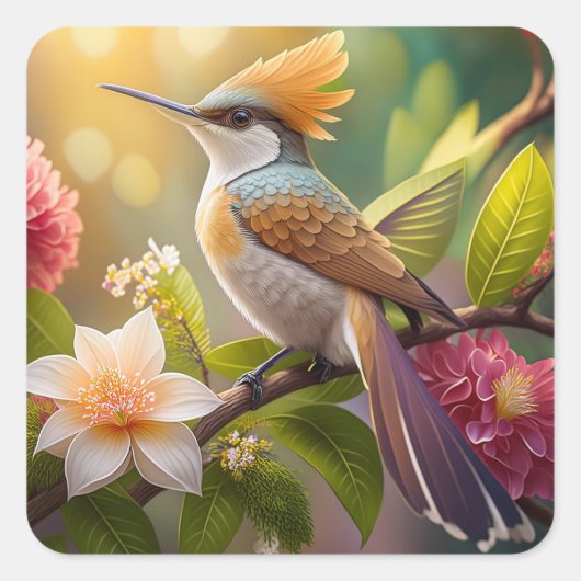Golden Create Honeyeater Fantasy Bird Quadratischer Aufkleber (Vorderseite)
