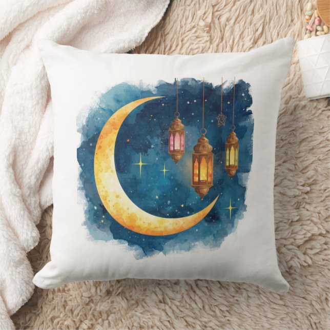 Golden Crescent & Lanterns Ramadan Pillow Kissen (Decke)