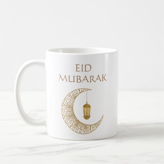 Golden Crescent Moon & Lantern Eid Mubarak Islamic Kaffeetasse (Links)