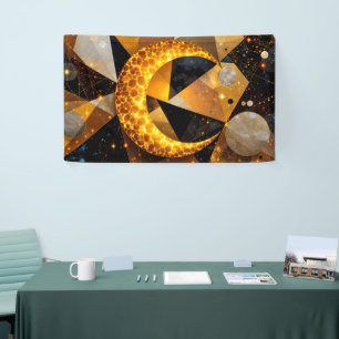 Golden Crescent Moon mit kosmischen geometrischen Banner