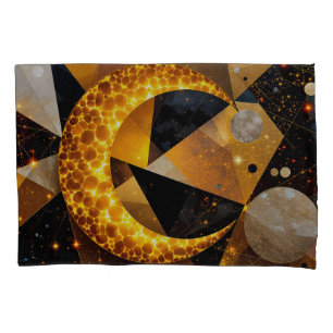 Golden Crescent Moon mit kosmischen geometrischen Kissenbezug