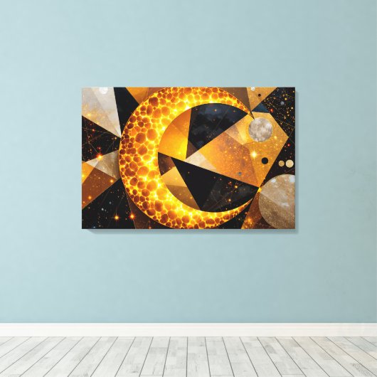 Golden Crescent Moon mit kosmischen geometrischen  Leinwanddruck (Insitu (Holzboden))