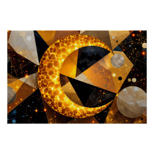 Golden Crescent Moon mit kosmischen geometrischen Poster